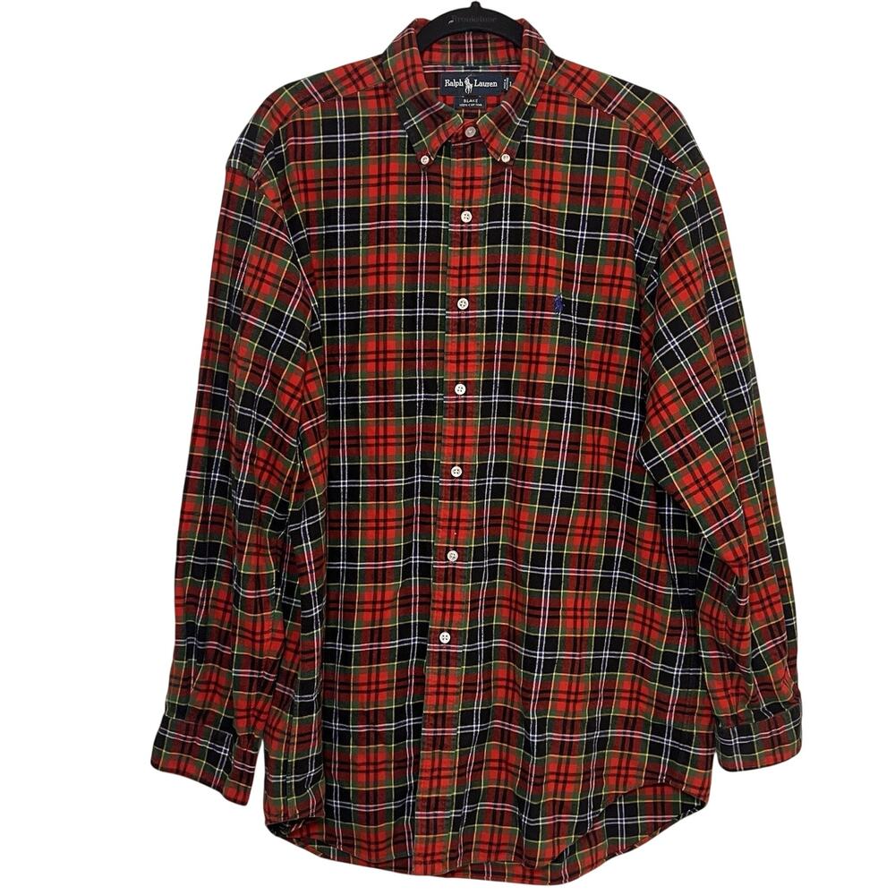 Ralph Lauren Blake Flannel Shirt Men’s Size L Red Plaid 100% Cotton Classic VTG
